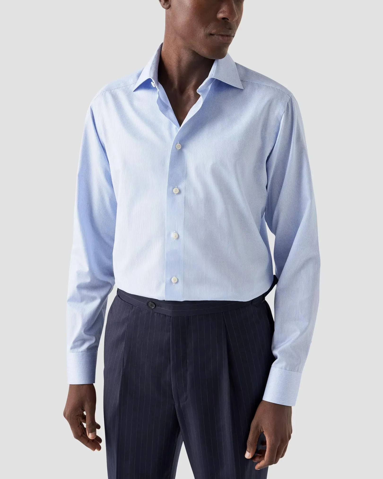 Light Blue Fine Striped Signature Twill Shirt