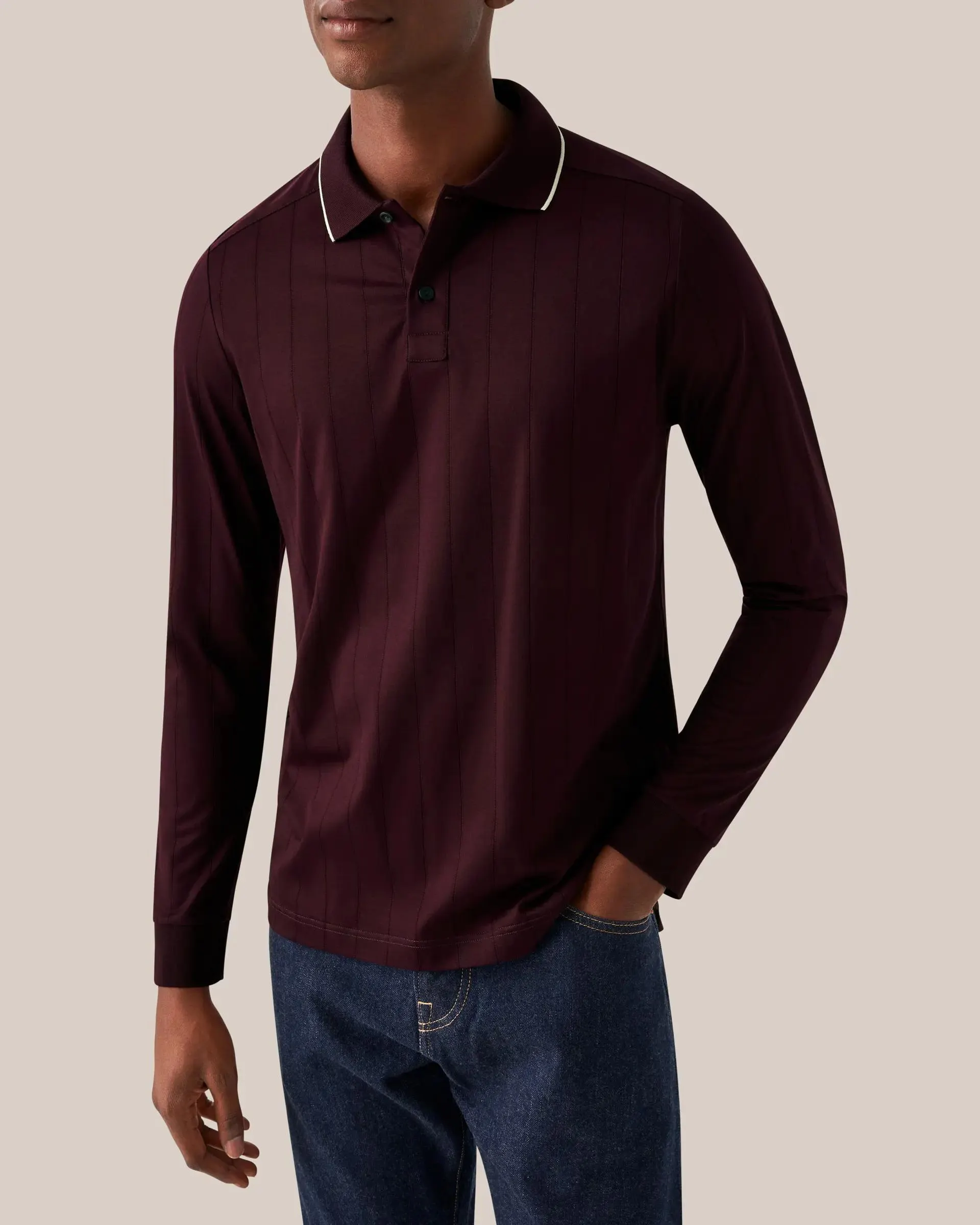 Burgundy Striped Filo di Scozia Jacquard Polo Shirt