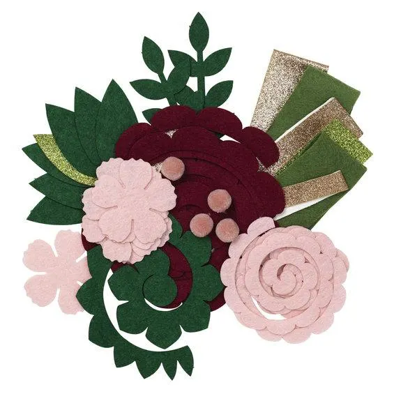 Lag flotte og livfulle filtblomster av ferdigskårne filtstykker – rosa tema