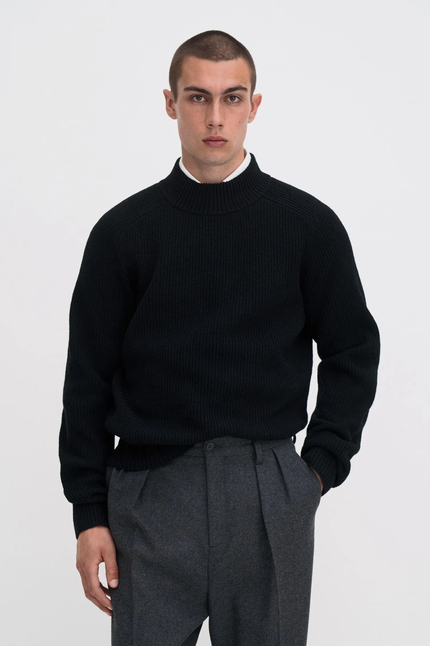 Ribbed Wool Mockneck Sweater
