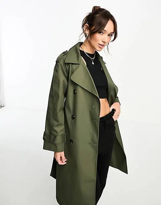 ASOS DESIGN longline trench coat in dark khaki