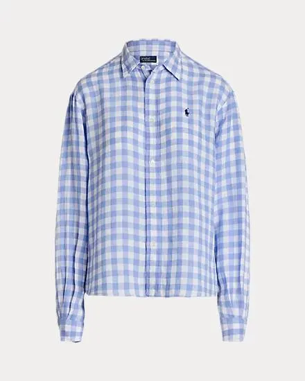 Wide Cropped Gingham Linen Shirt