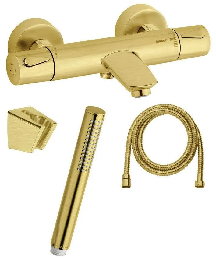 Veggmontert Badekarbatteri i Børstet Messing