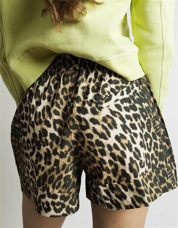 Printed Cotton Elasticated Shorts Big Leopard Almond Milk