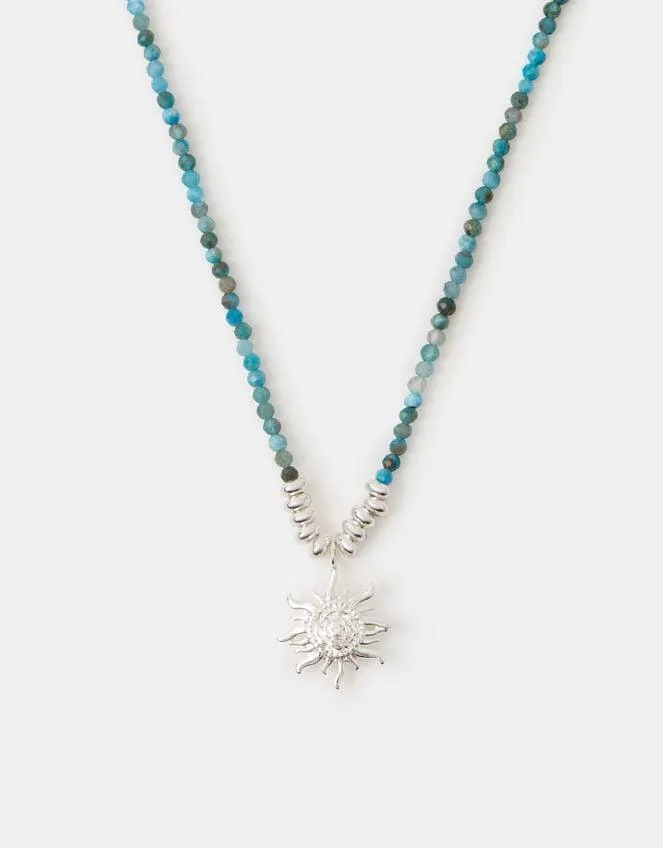 Sterling Silver-Plated Bead Sun Pendant Necklace
