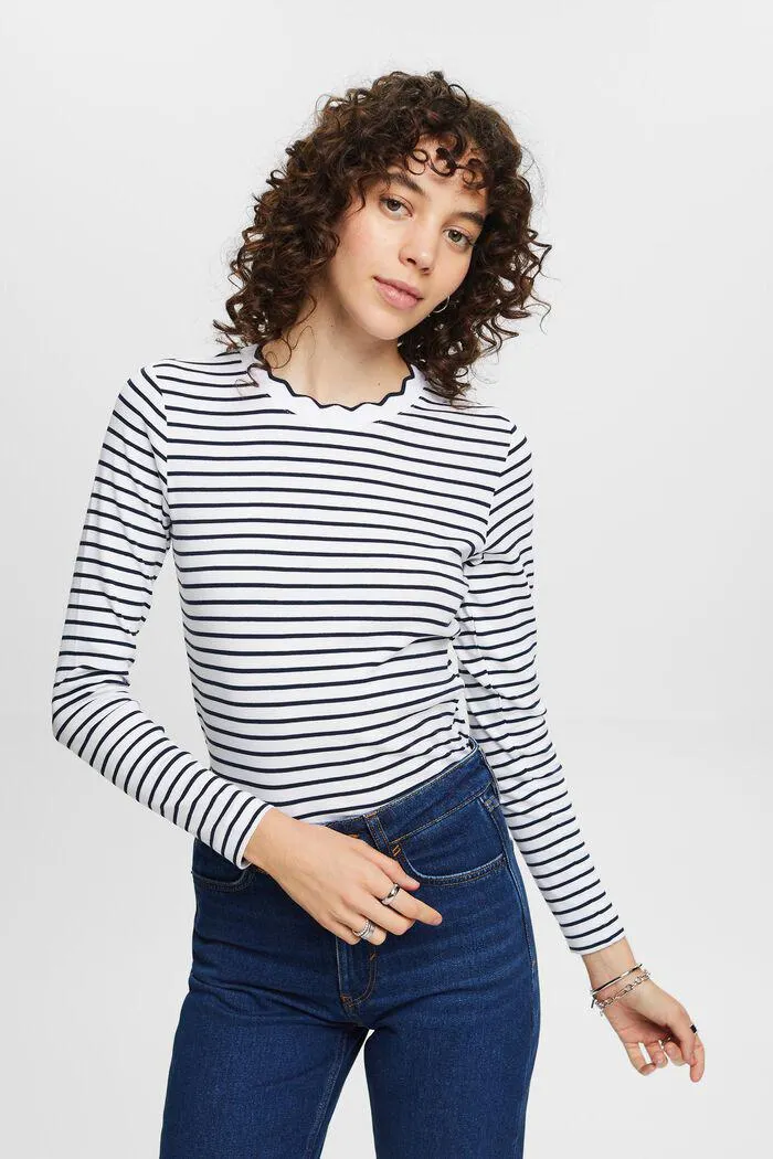 Scallop-Trim Cotton Jersey Top
