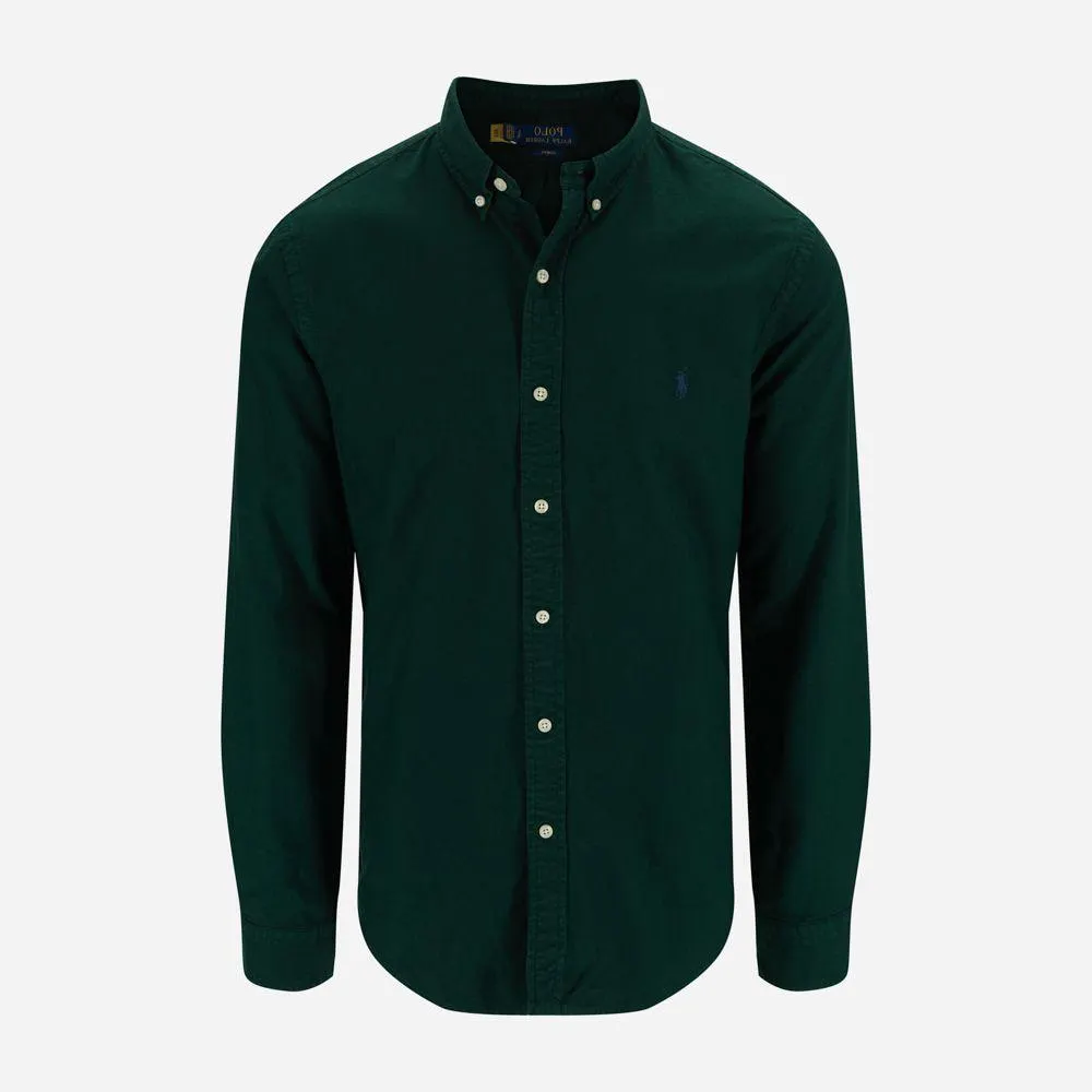 Slim Fit Garment Dyed Oxford Shirt - Moss Agate