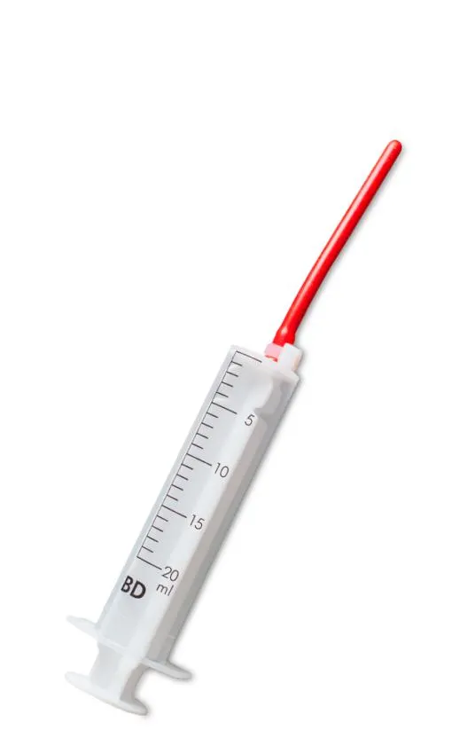 Håndoppmatnings sprøyte 20ml med rød, myk sonde