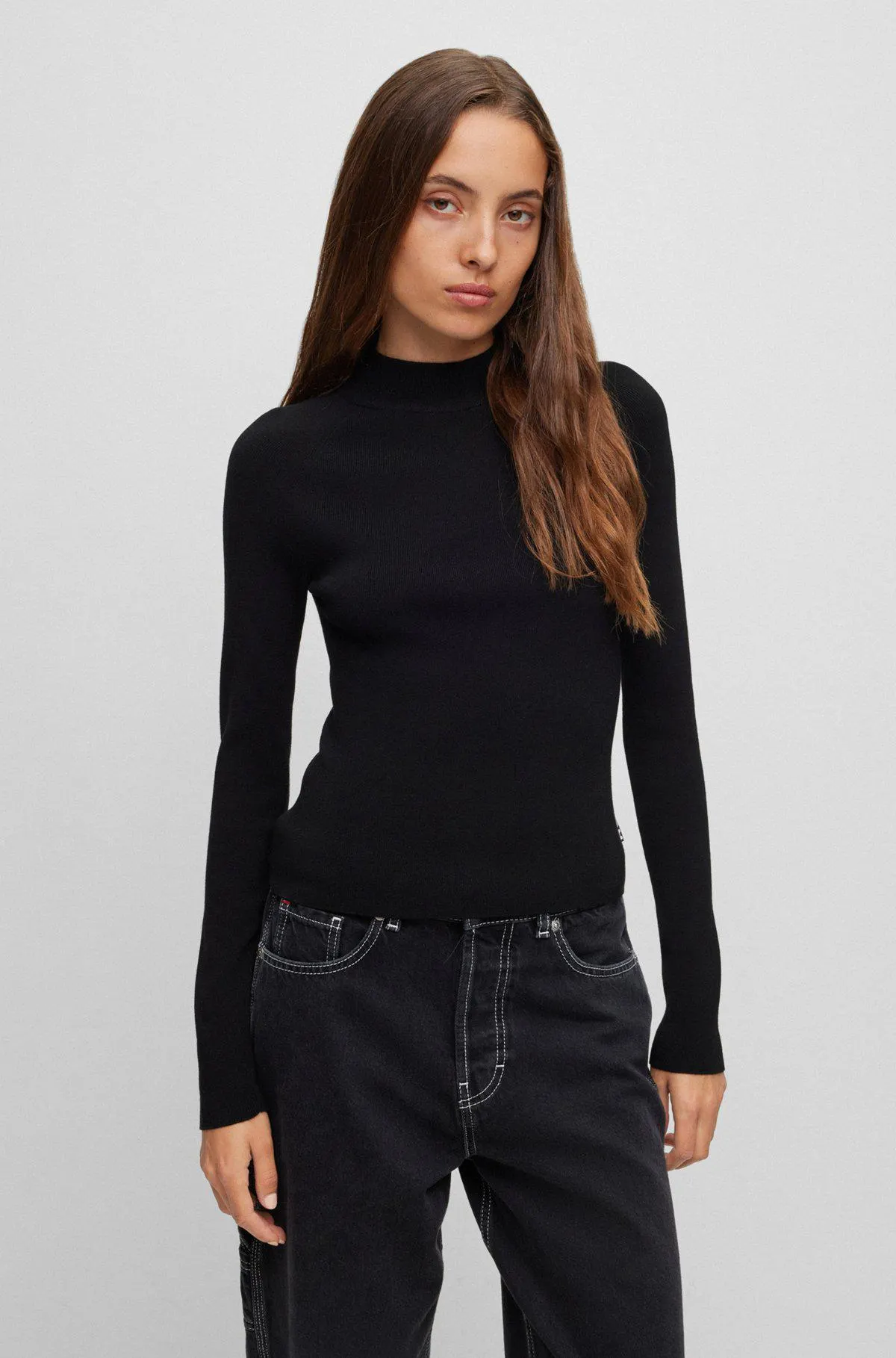 Mock-neck sweater with logo flag