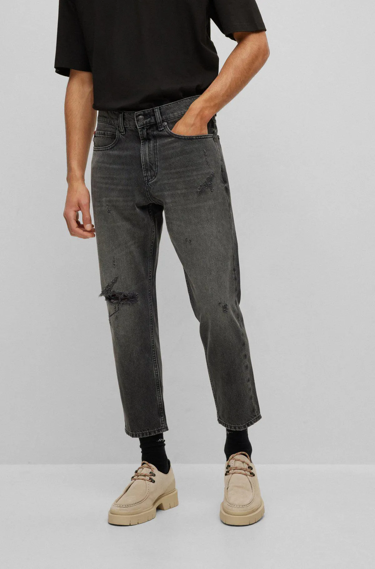 Regular-fit jeans in grey rigid denim
