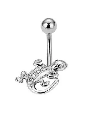 Navlepiercing med Salamander med Hvite Stener