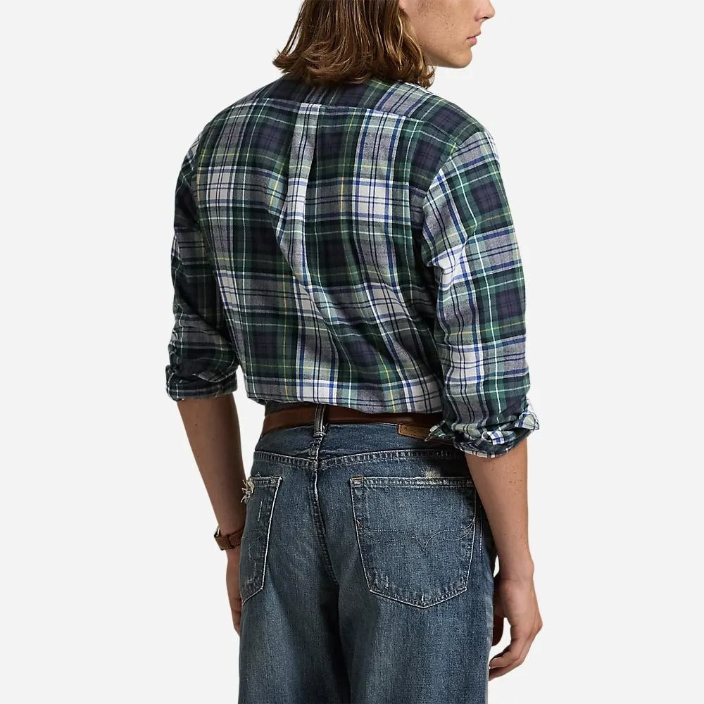 Custom Fit Plaid Sport Shirt - White/Green Multi