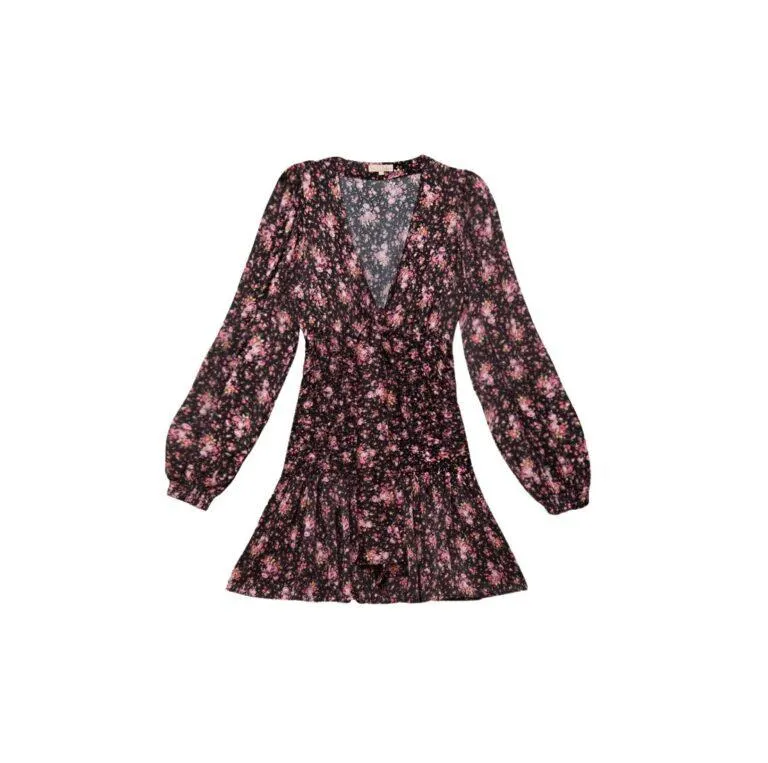 Crépe Satin Smocking Dress -Sort/Rosa