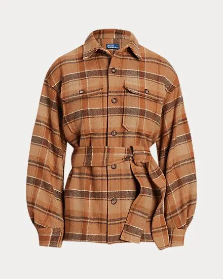 Belted Wool-Blend Twill Shirt