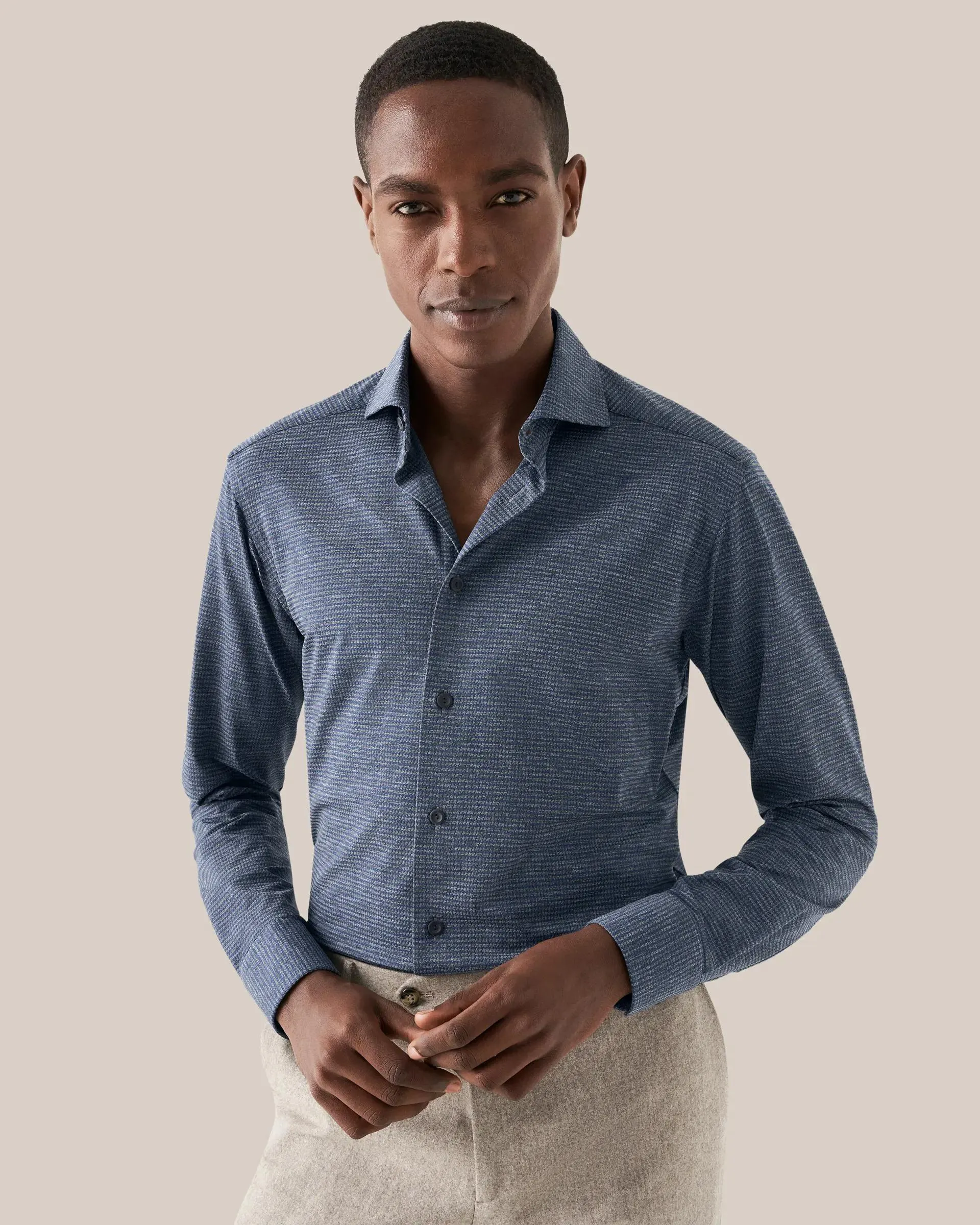 Blue Houndstooth Four-Way Stretch Shirt