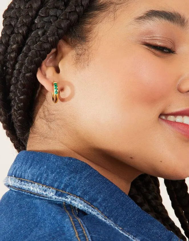 Stainless Steel Gem Inlay Hoops