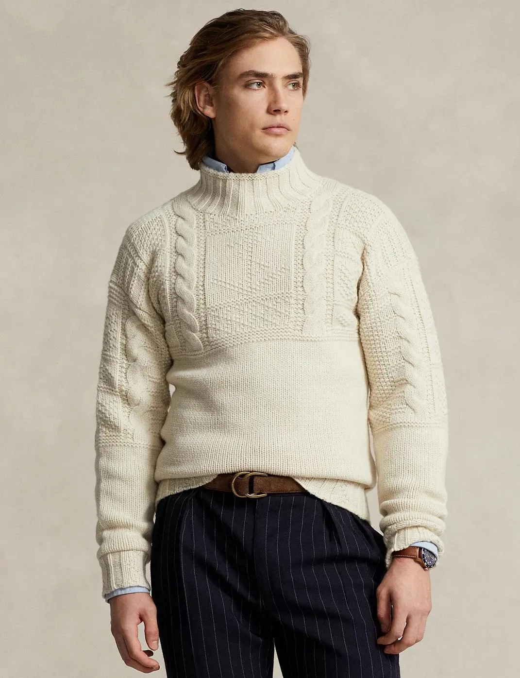 Anchor Aran-Knit Wool-Blend Sweater Creme
