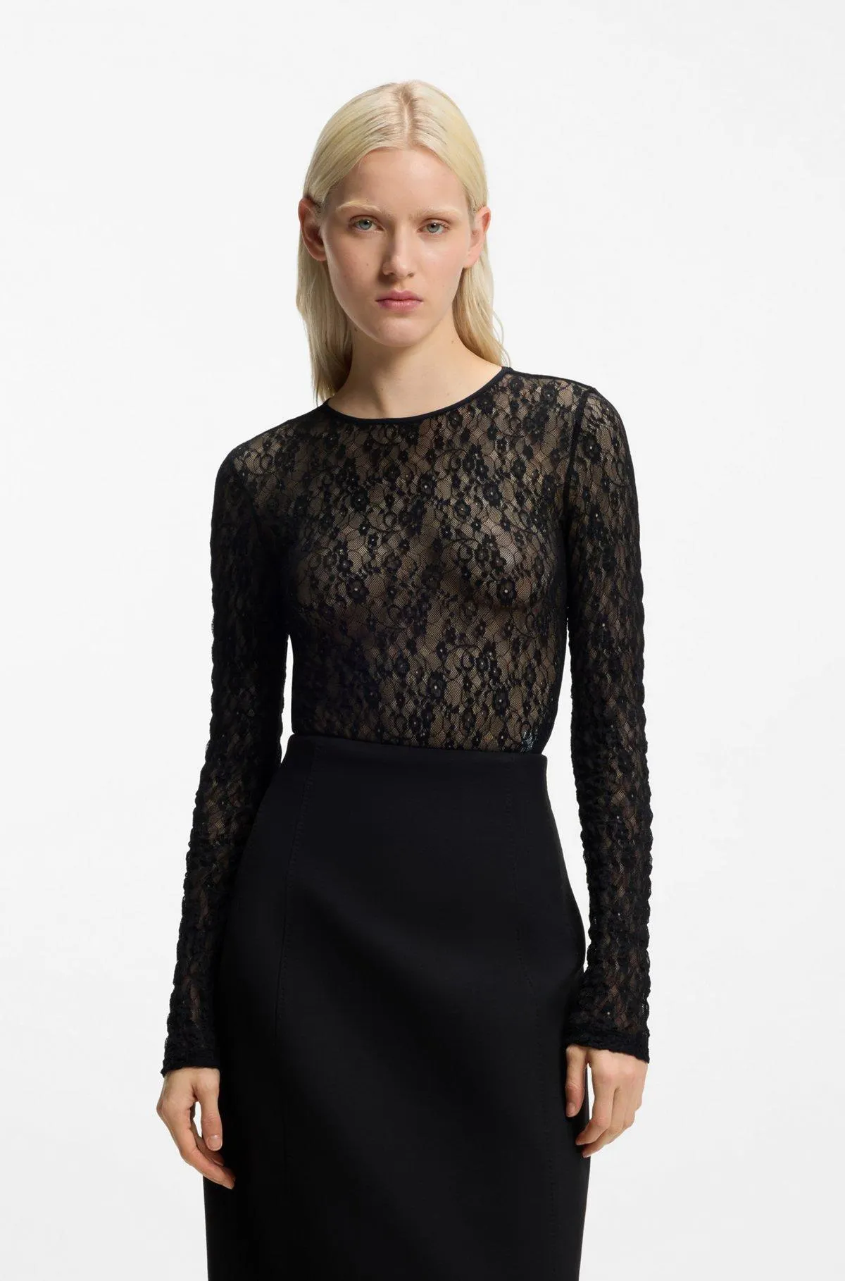 Slim-fit bodysuit in stretch lace