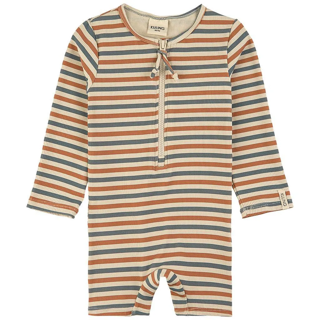 Paros Stripete UV-drakt Kremhvit