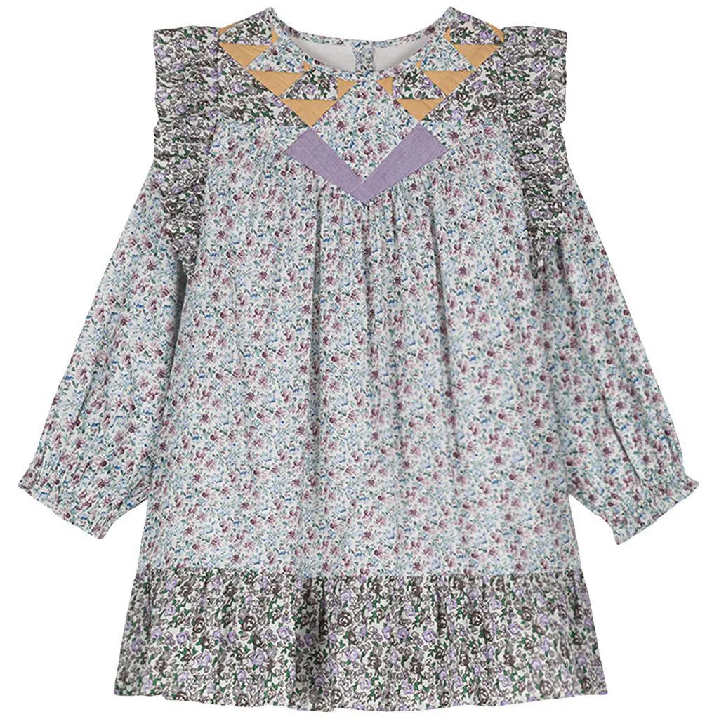 Lara Kjole Cream Retro Pansy