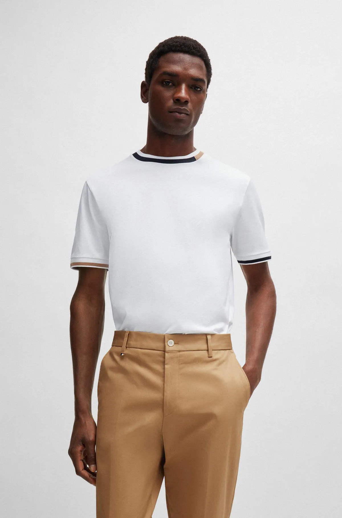 Mercerised-cotton T-shirt with signature-stripe details