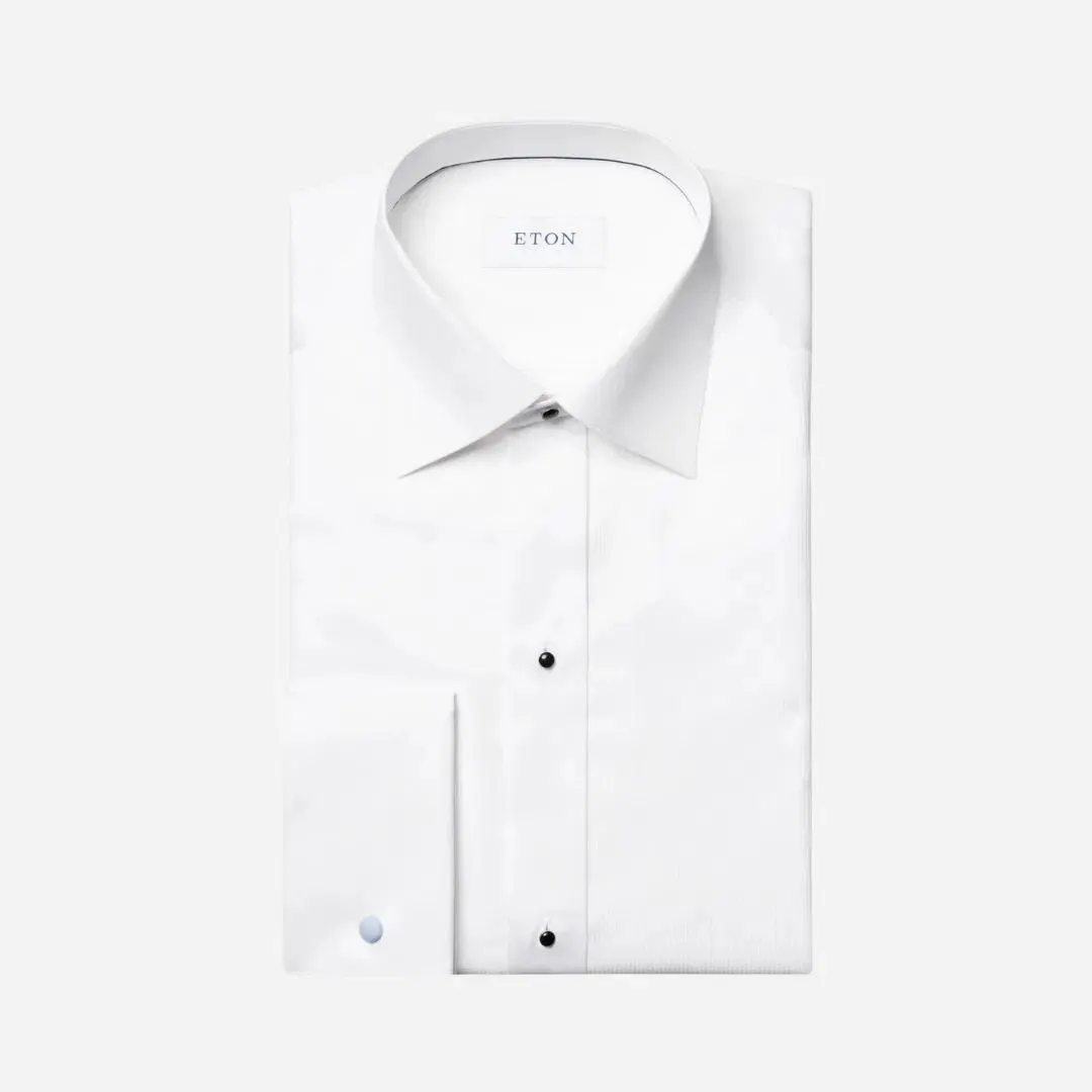 Slim Fine Striped Bib Evening Shirt - White