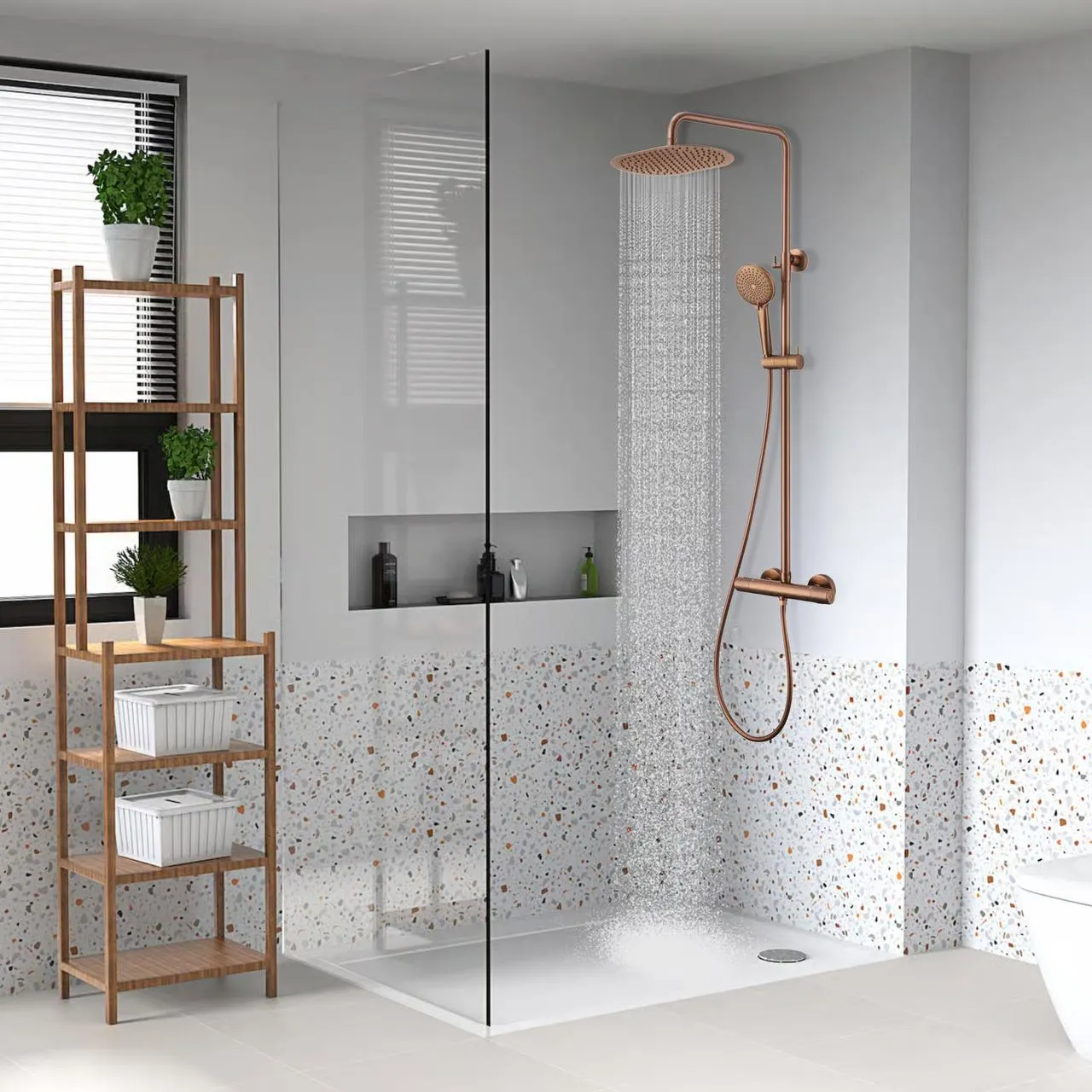 Celeste ely dusjsett børstet kobber m/dusjtermostat