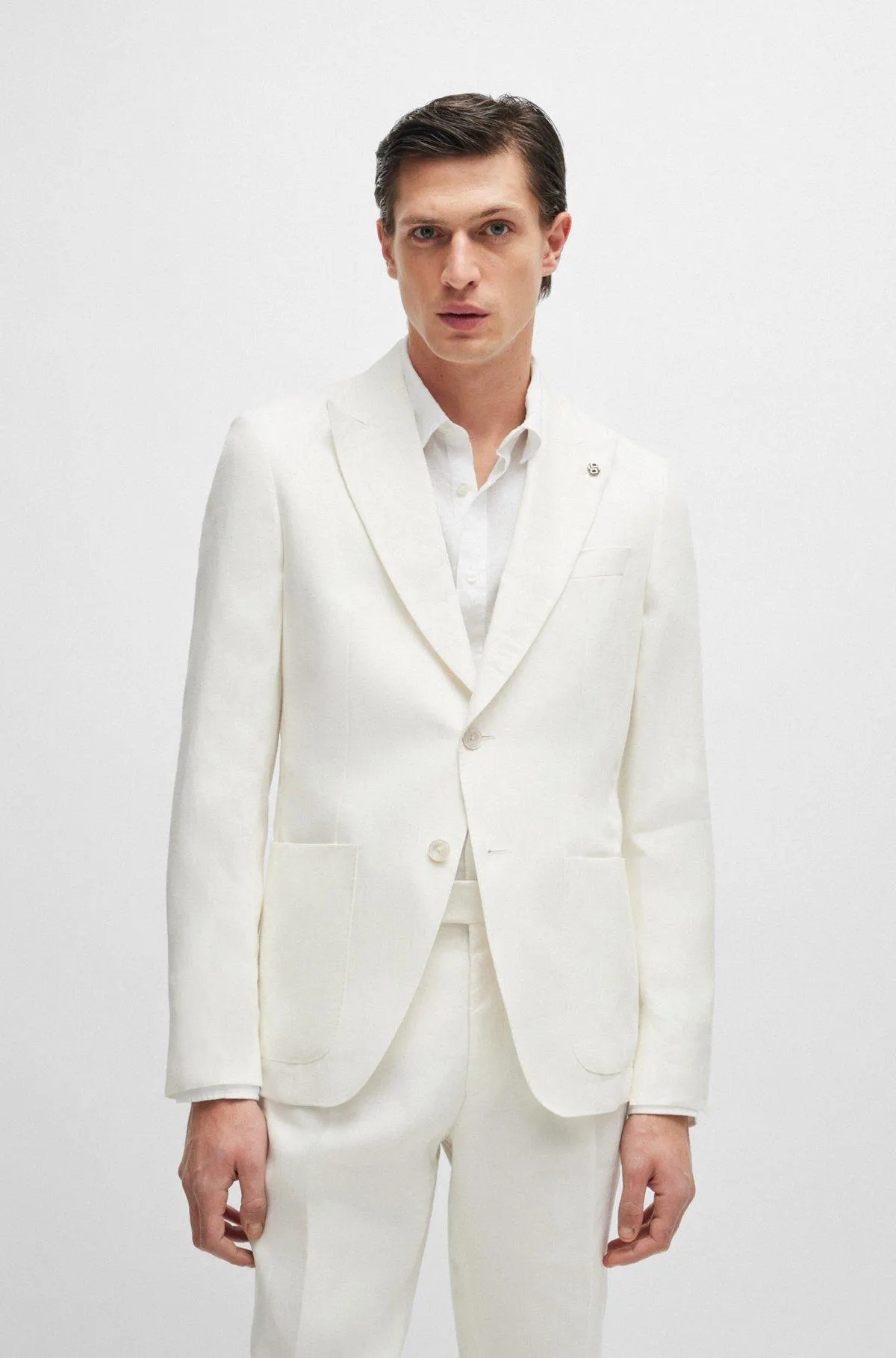 Slim-fit jacket in micro-patterned linen