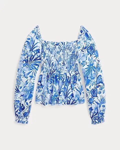 Floral Smocked Cotton Jersey Top