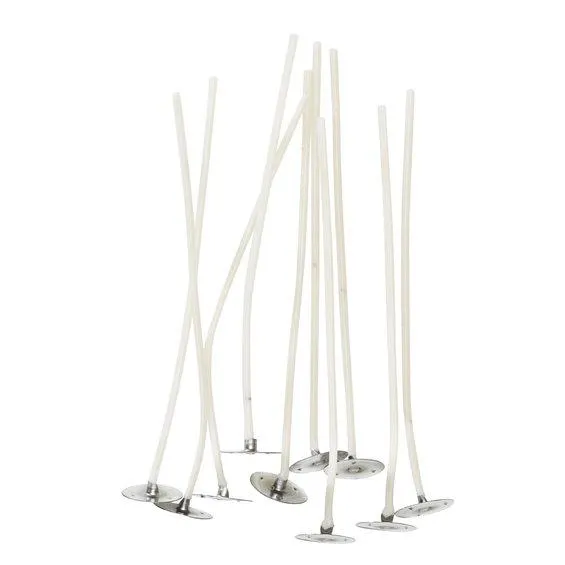 Vokset veke nr. 6 til lys av raps- / soyavoks, 10 stk. Med vekeholder. Lengde 10 cm