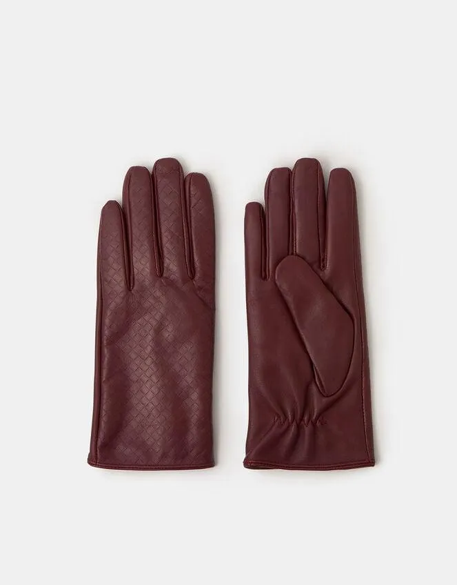 Woven Leather Gloves Red