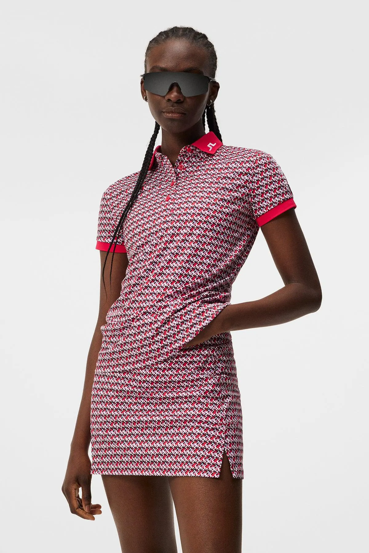 Tour Tech Print Polo JL Micro Bridge Rose Red