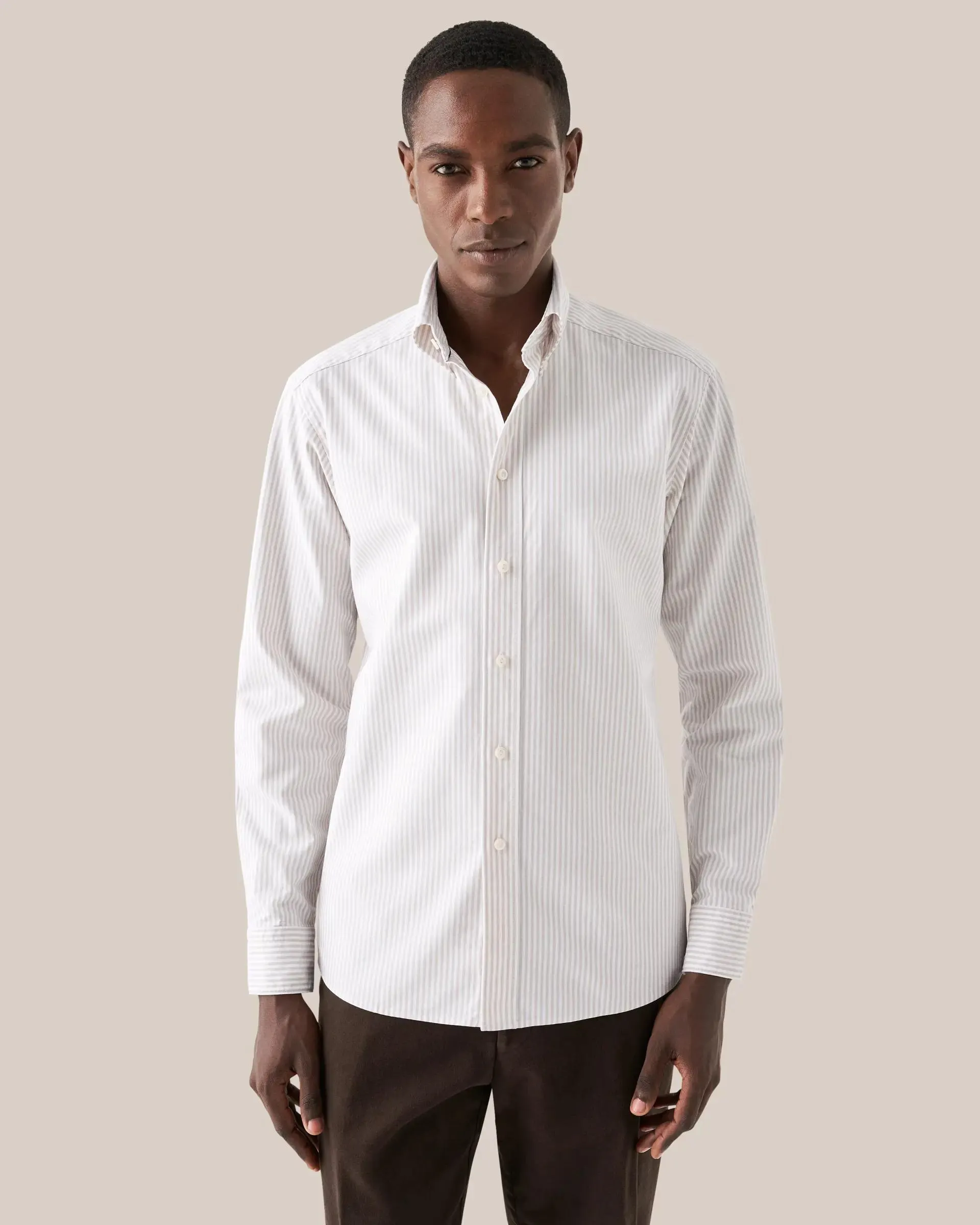 Beige Striped Oxford Shirt