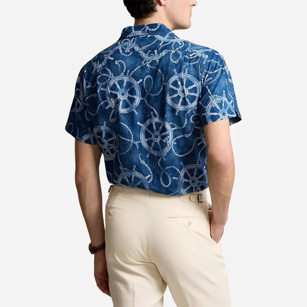 Classic Fit Cotton-Linen Camp Shirt - Ropes & Ship Wheel