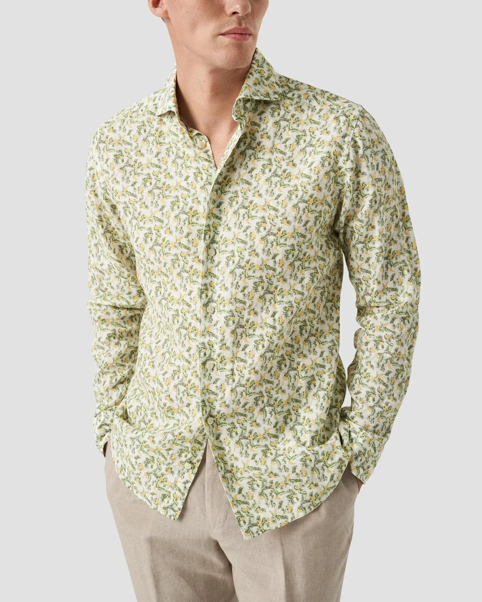 Green Banana Print Linen Shirt