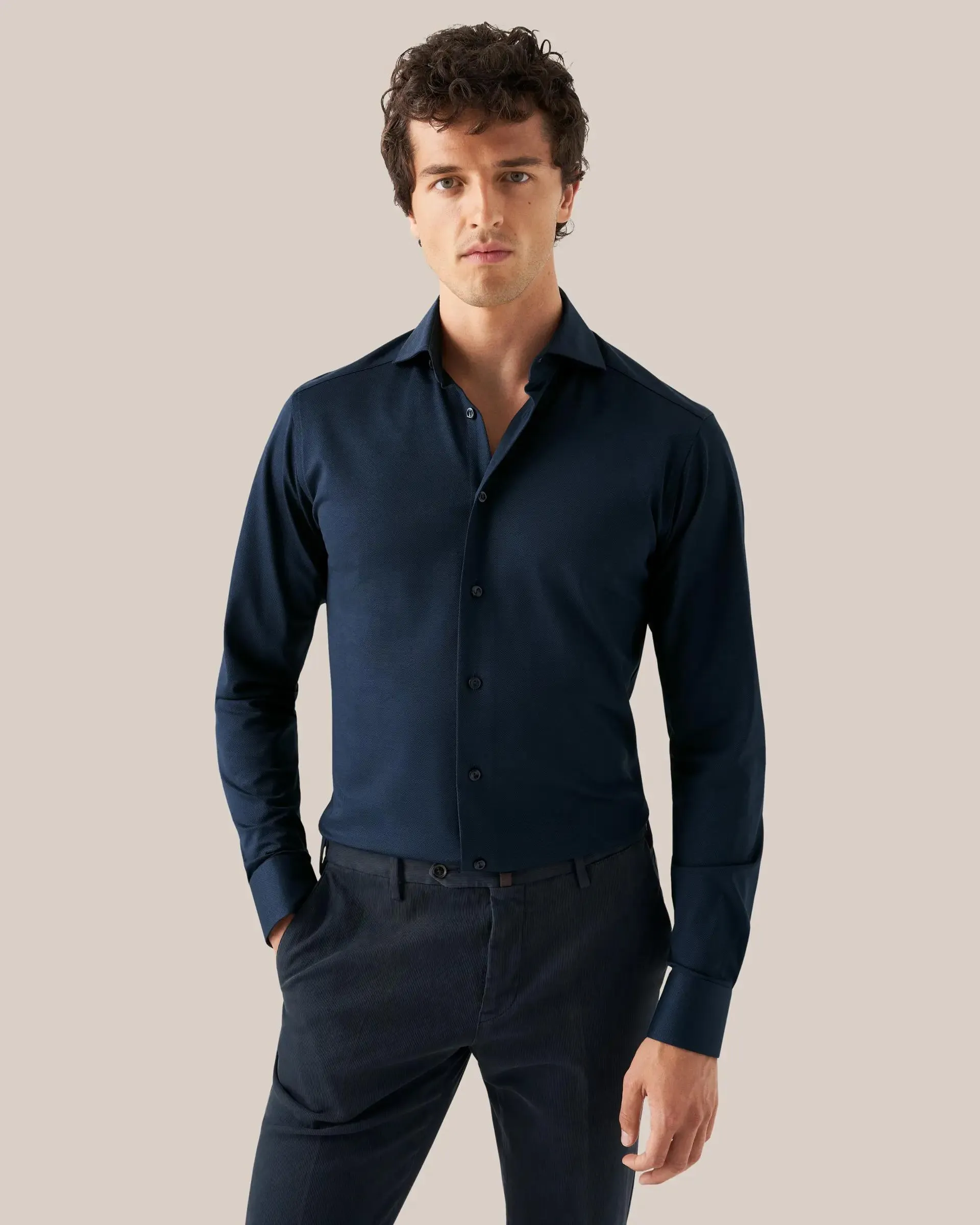 Dark Blue Filo di Scozia Piqué Shirt
