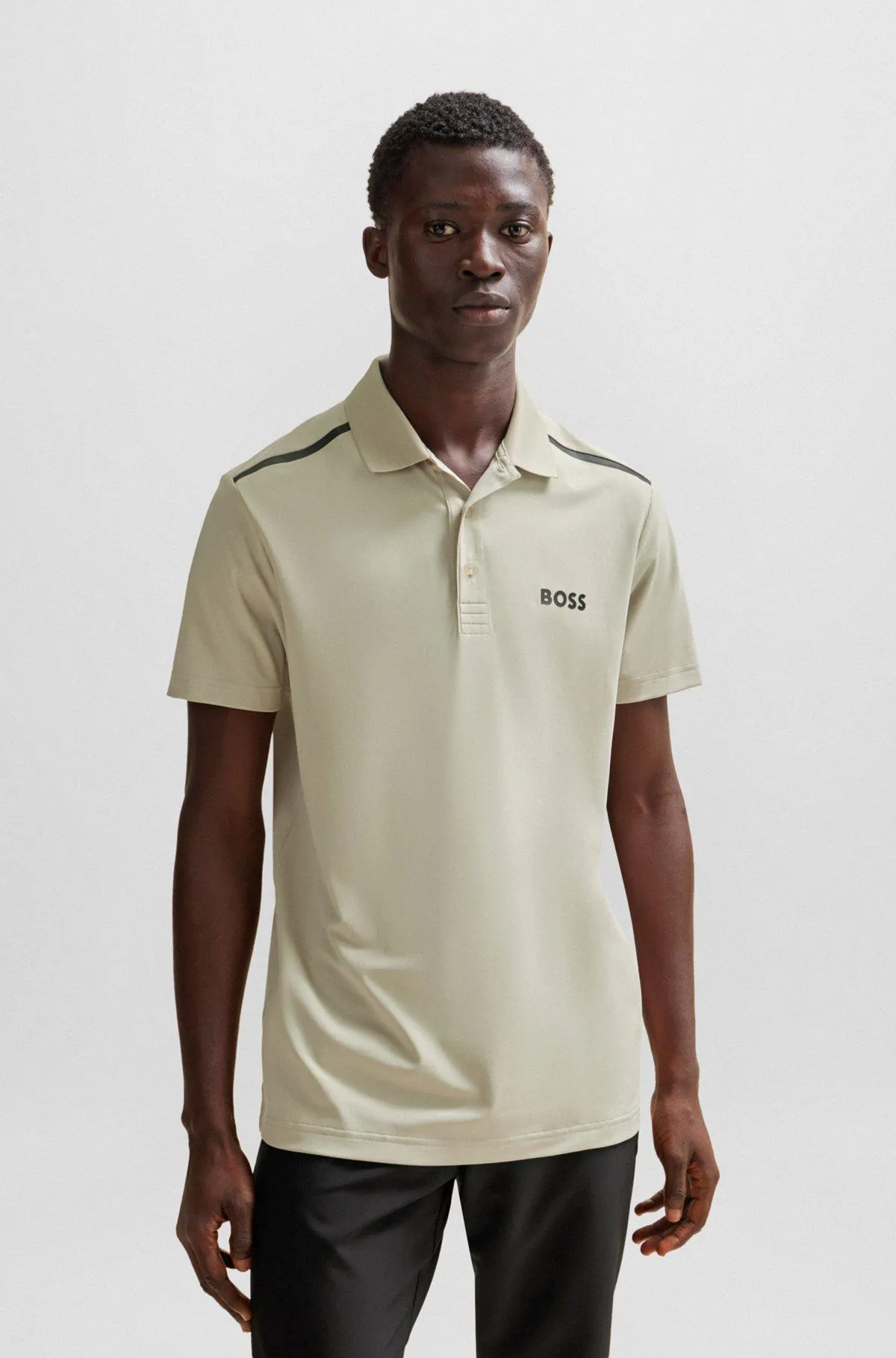 Performance-stretch polo shirt with contrast logo
