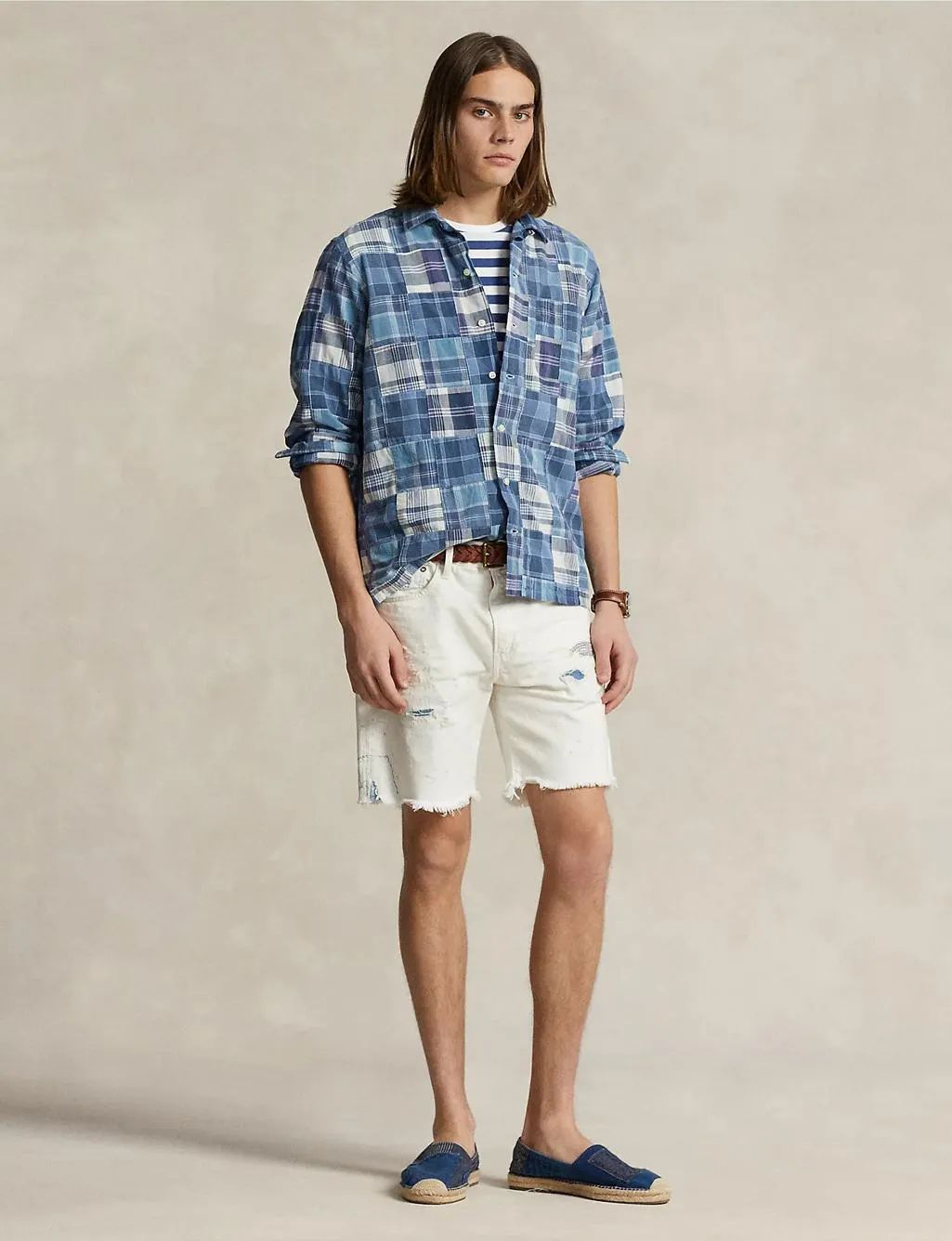 Patchwork Madras Camp Shirt Blue Patchwork