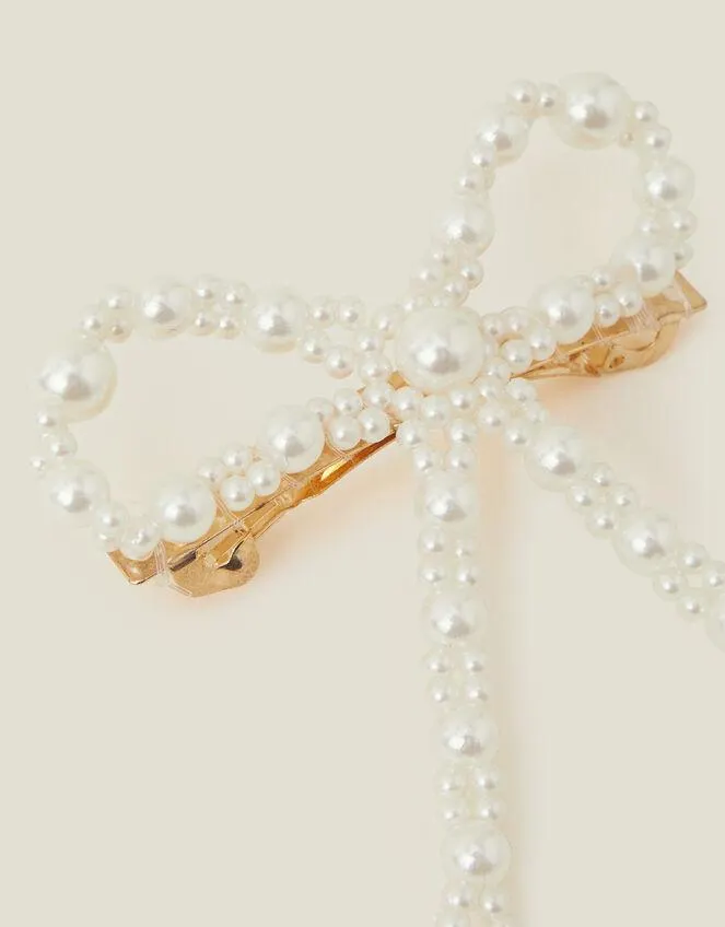 Mini Bow Pearl Barrette Clip