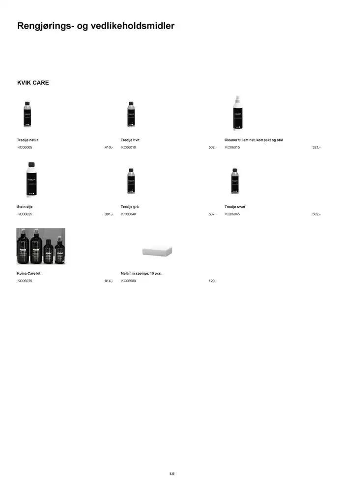 kvik kjøkken Prisliste. fra 1. januar til 31. desember 2025 - kundeavisside 835
