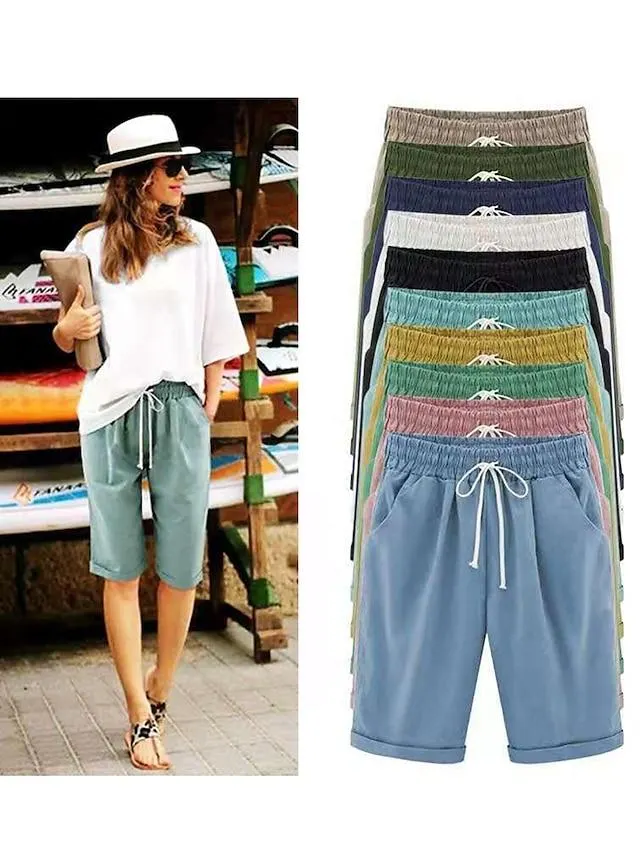 Women's Lounge Shorts Pure Color Elastic Waist with Drawstring Simple Casual Comfort Home Daily Vacation Polyester Breathable Pocket Five-point Pants