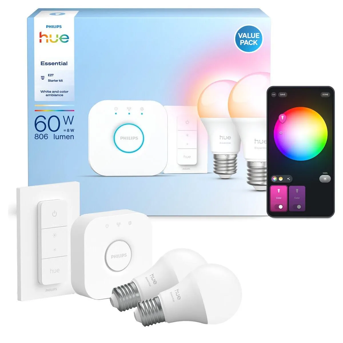 Philips Hue Essential startpakke E27 white and colour ambiance