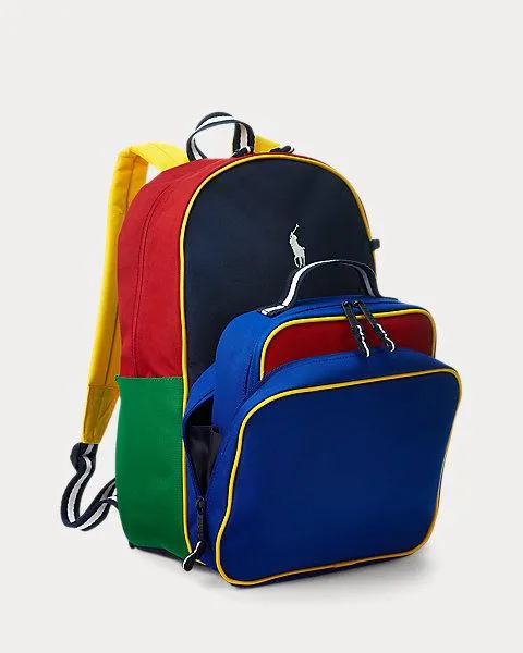 Colour-Blocked Backpack & Lunch Tote Set
