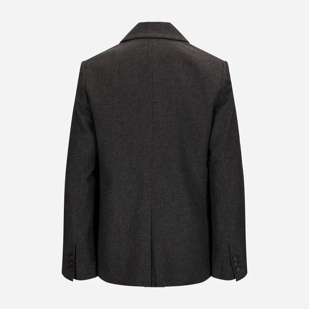 Wool Single Breasted Blazer - Charcoal
