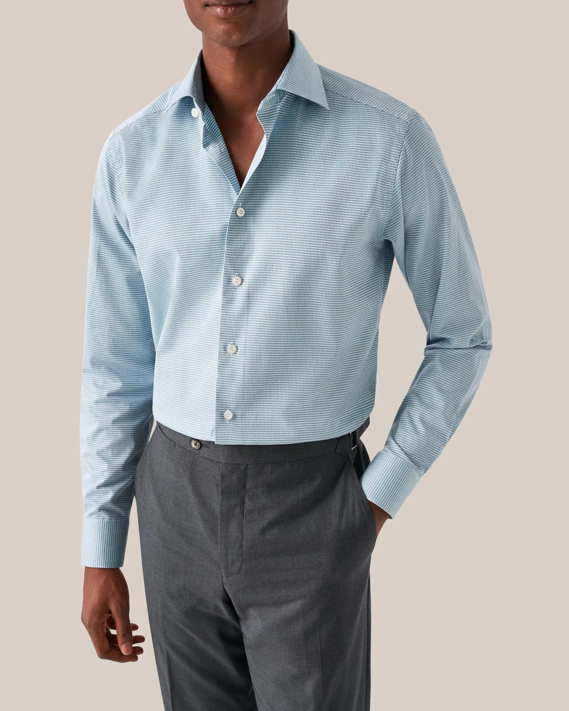 Light Green Geometric Print Fine Piqué Shirt