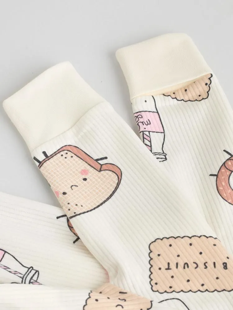 Multi Food Character Two Way Zip Baby Sleepsuits 3 Pack (0mths-3yrs)