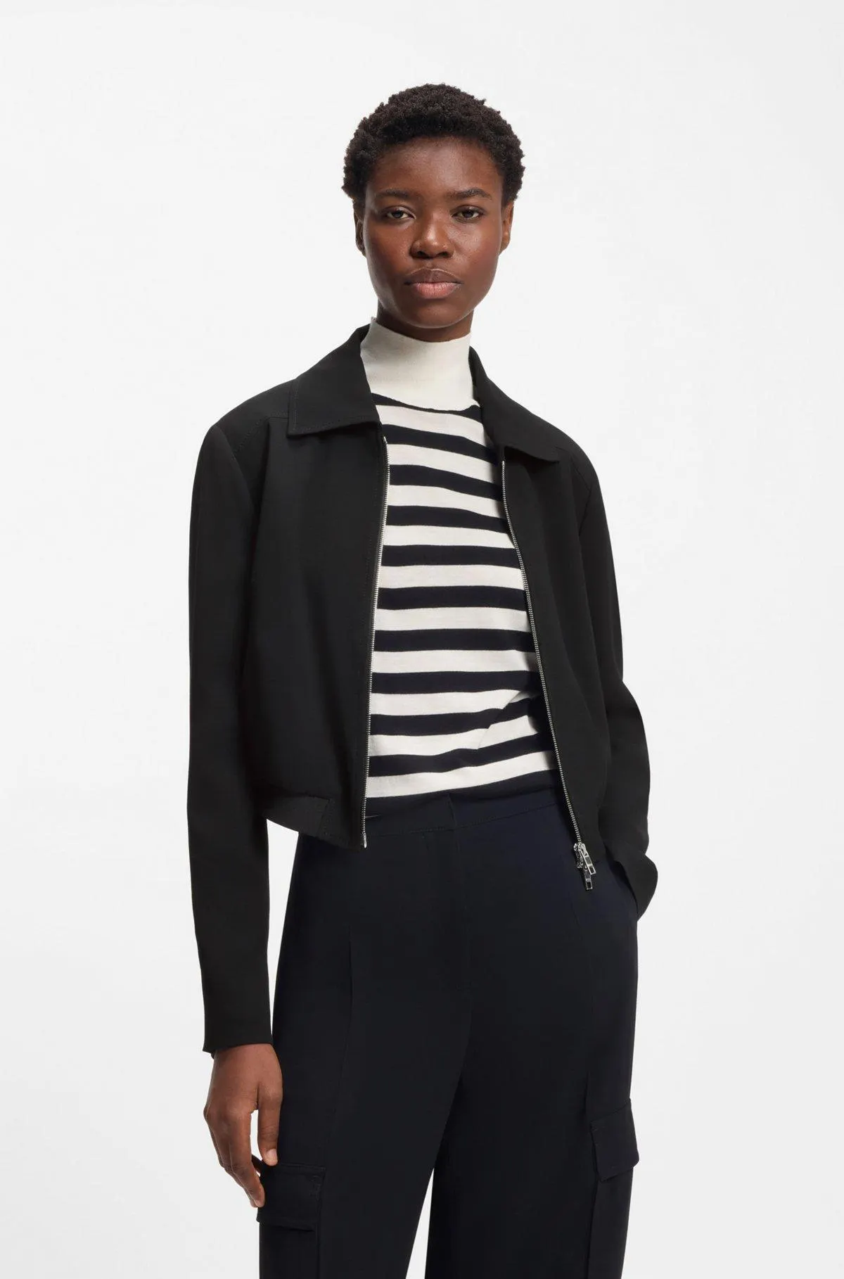 Regular-fit zip-up jacket in crepe fabric