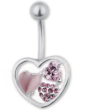 Navlepiercing med Dekorert Hjerte - Sølvfarget/Rosa