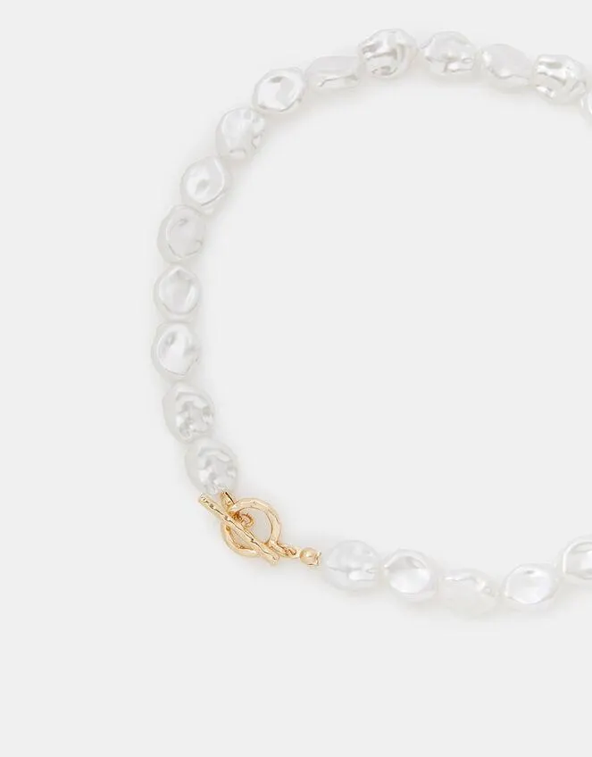 Faux Pearl T-Bar Collar Necklace