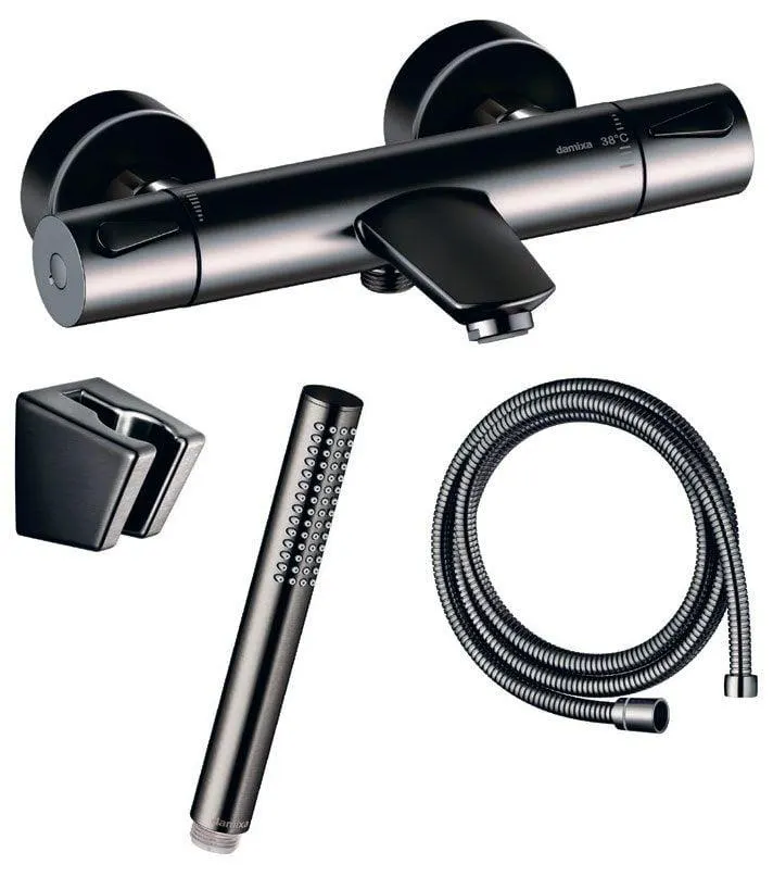 Veggmontert Badekarbatteri i Børstet Grafitt